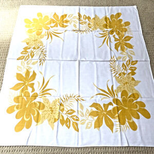 Vintage Printed Cotton Tablecloth Mid Century Golden Yellow Flowers 52" X 48"